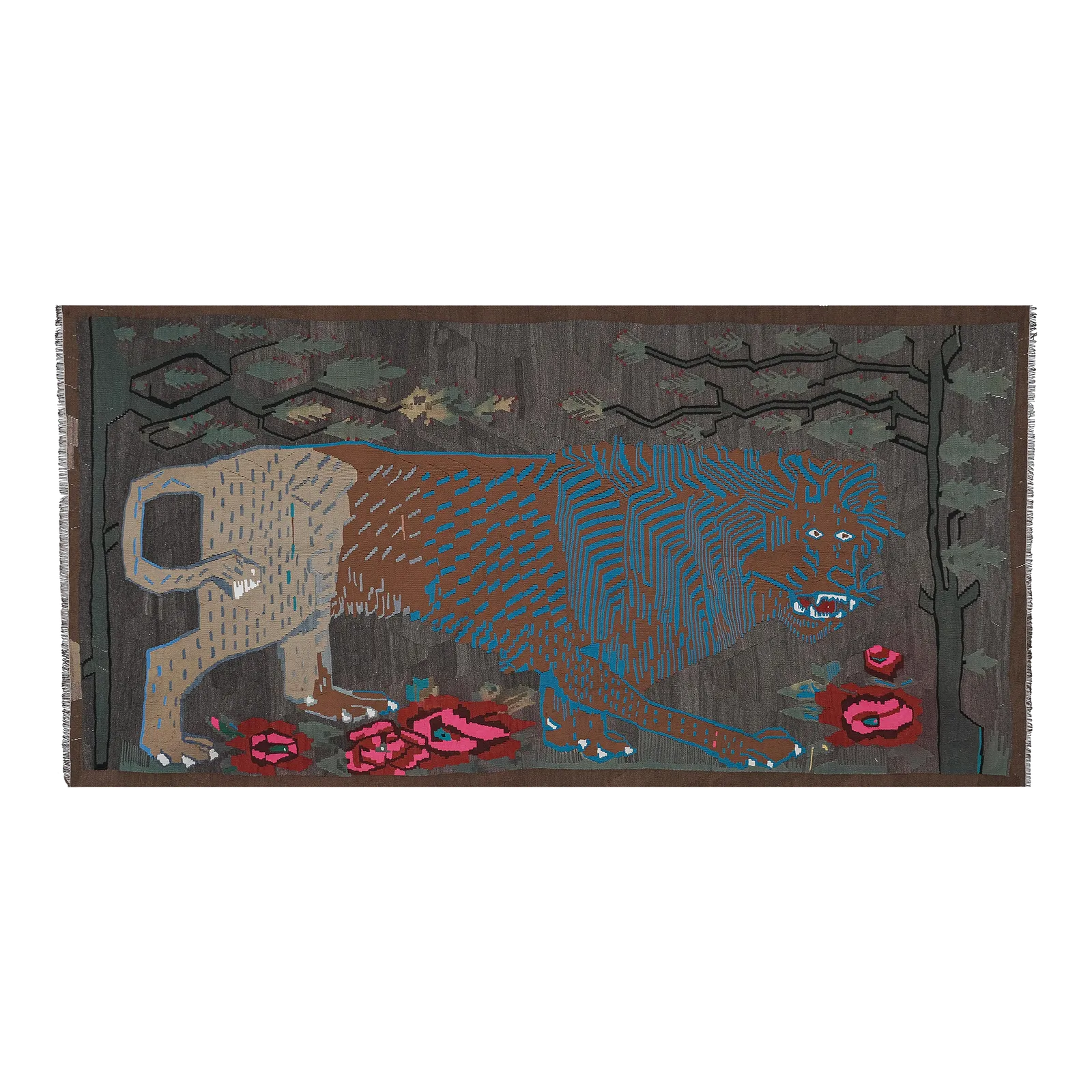 Vintage Anatolian Gabbeh Lion Kilim Rug 148 X 272 Cm