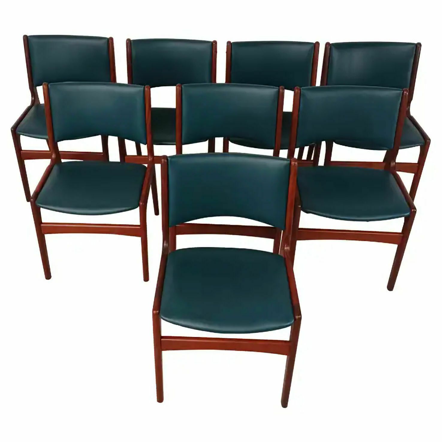 Set Of Eight Fully Restored Erik Buch Teak Dining Chairs, Custom Upholstery
