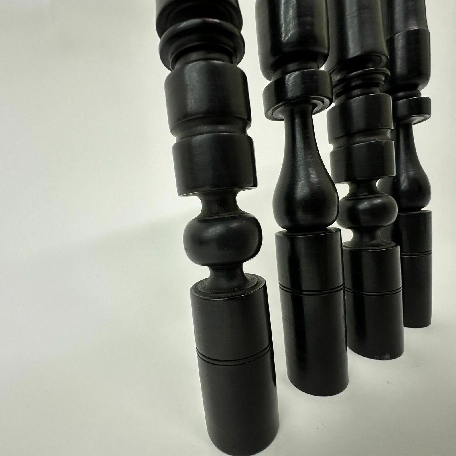 Set Of 4 Ebony Hand Turned Wooden Edwardian Candle Sticks , 1900’s photo 266.0