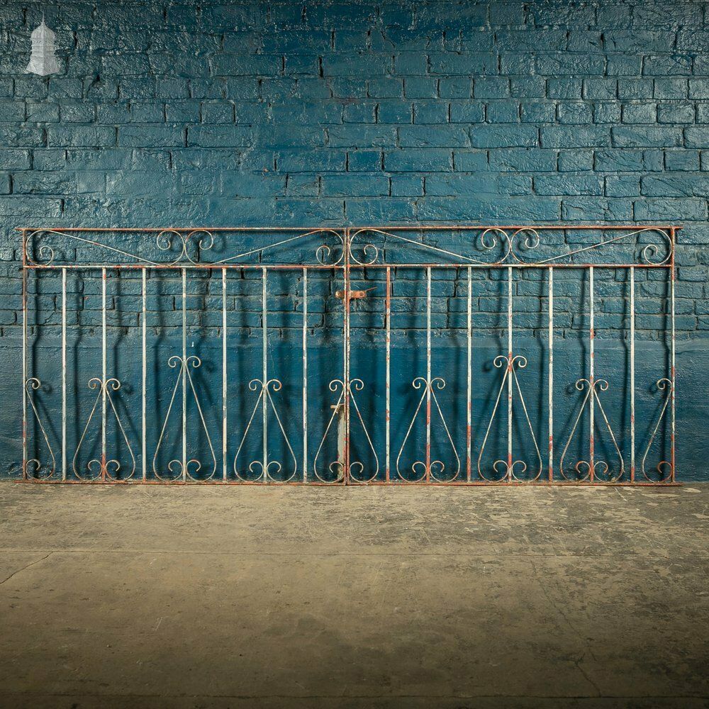 photo for sale Wrought Iron Driveway Gates, Pair Of 20th C Gates With Distressed Paint Finish