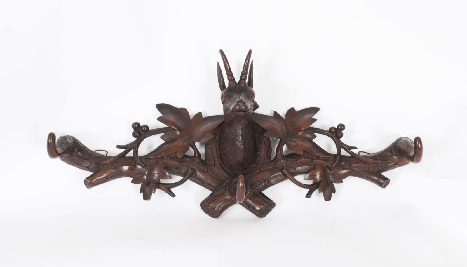 Antique Hand Carved Black Forest Chamois Goat's Head Hat & Coat Rack 19th C photo furniture