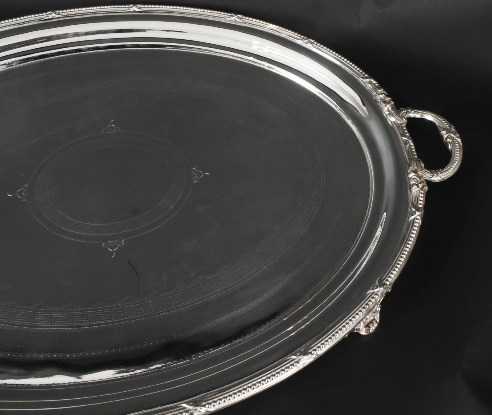 Antique Large German Oval Silver Plated Tray Peters Hamburg 19th C photo vintage