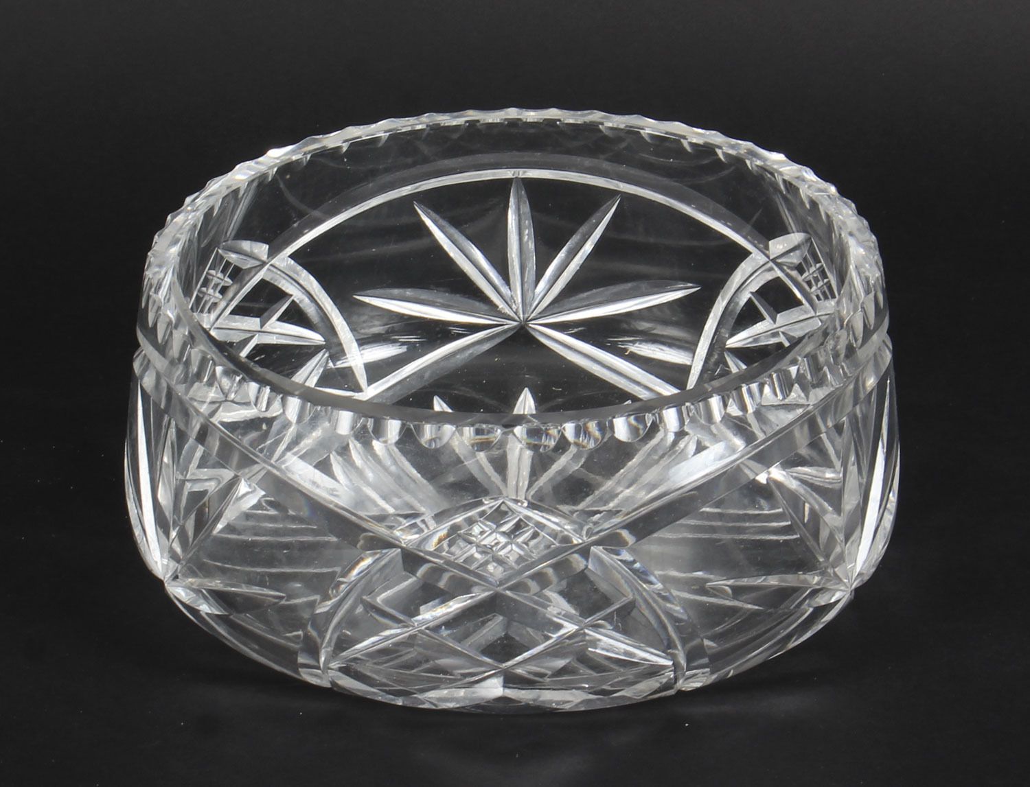 Vintage Cut Glass Crystal Bowl 20th C photo for sale