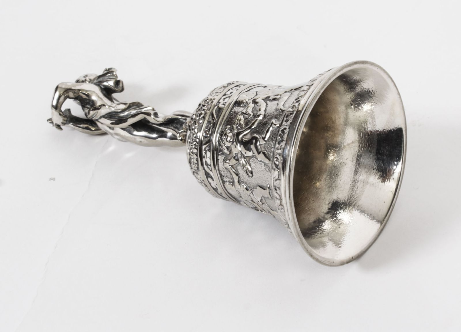 photo vinterior Antique Silver Plated Hand  Bell Renaissance Revival 19th Century