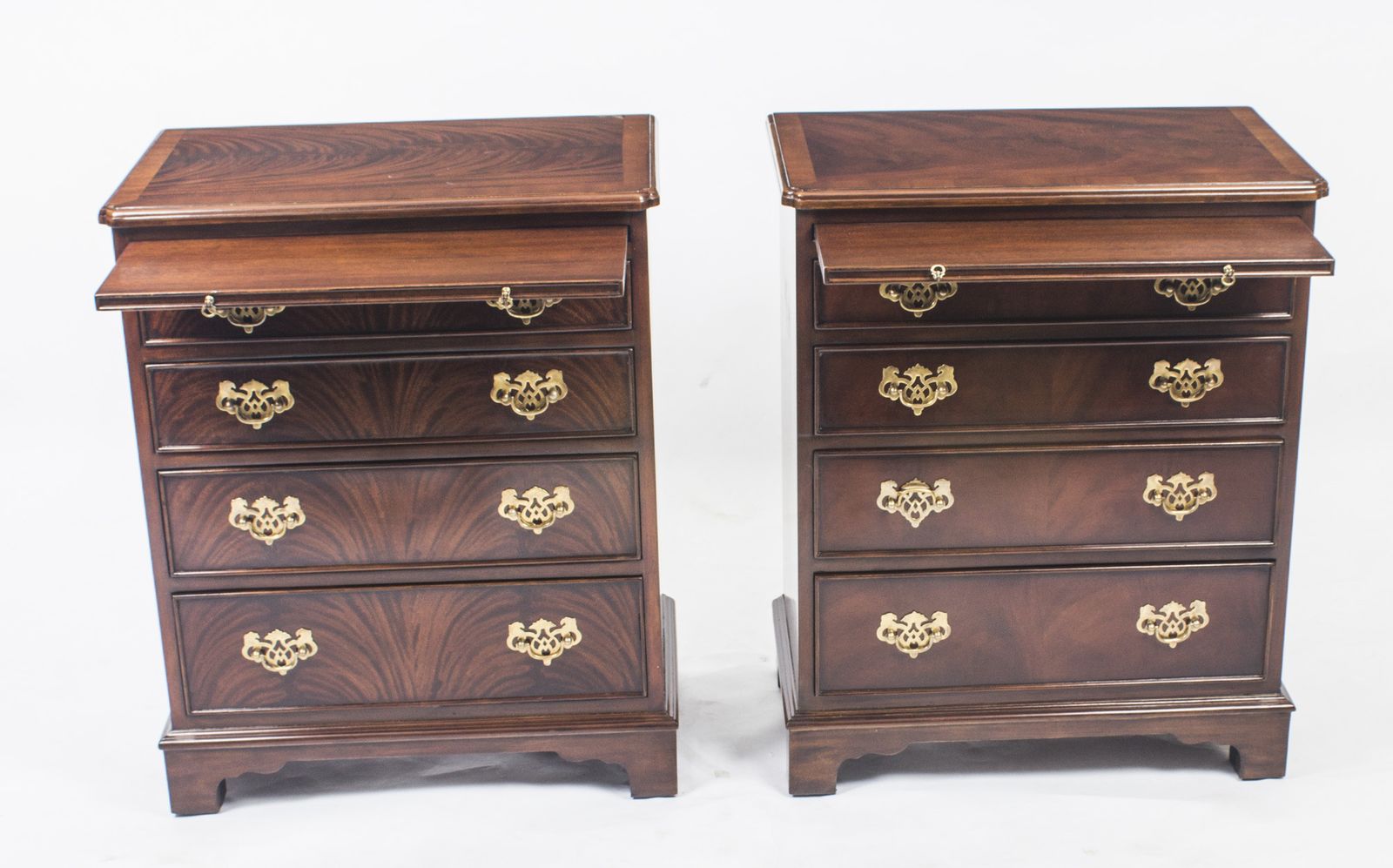Vintage Pair Of Flame Mahogany Bedside Cabinets With Slides 20th C photo furniture