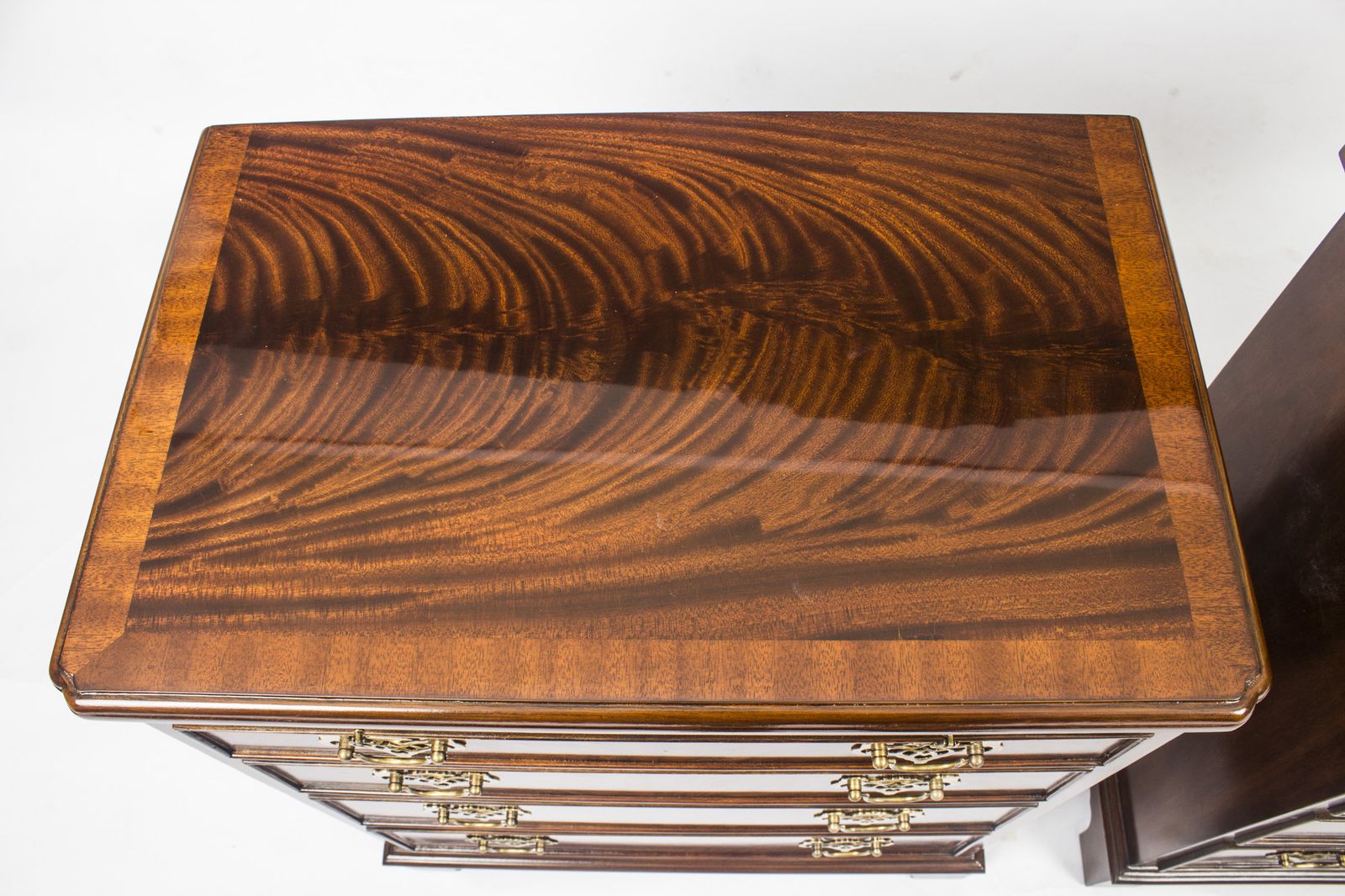 Vintage Pair Of Flame Mahogany Bedside Cabinets With Slides 20th C photo buy