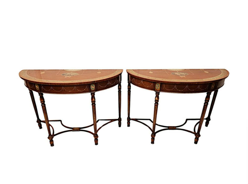 A Very Fine Pair Of 20th Century Hand Painted Demilune Side Tables € 8,500.00
