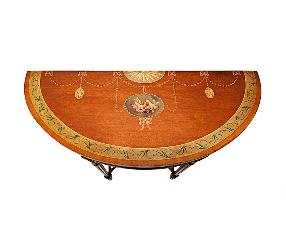 A Very Fine Pair Of 20th Century Hand Painted Demilune Side Tables € 8,500.00 photo for sale