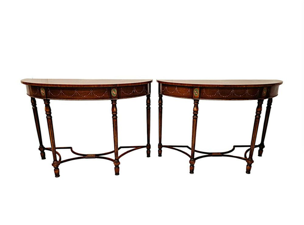 A Very Fine Pair Of 20th Century Hand Painted Demilune Side Tables € 8,500.00 photo buy