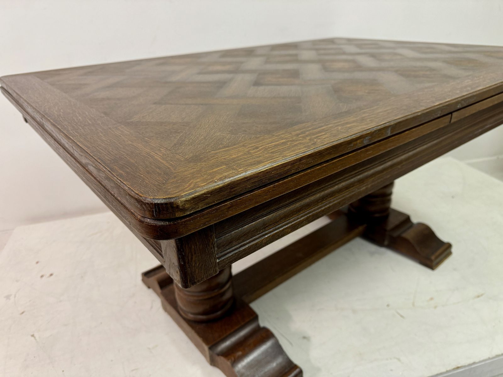 photo for sale 1930s French Oak Extending Dining Table With Turned Bobbin Legs