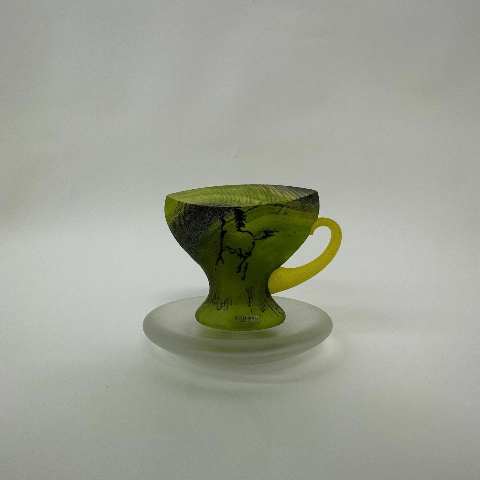 Rare Kjell Engman For Kosta Boda Sweden Green Glass Teacup , 1980’s