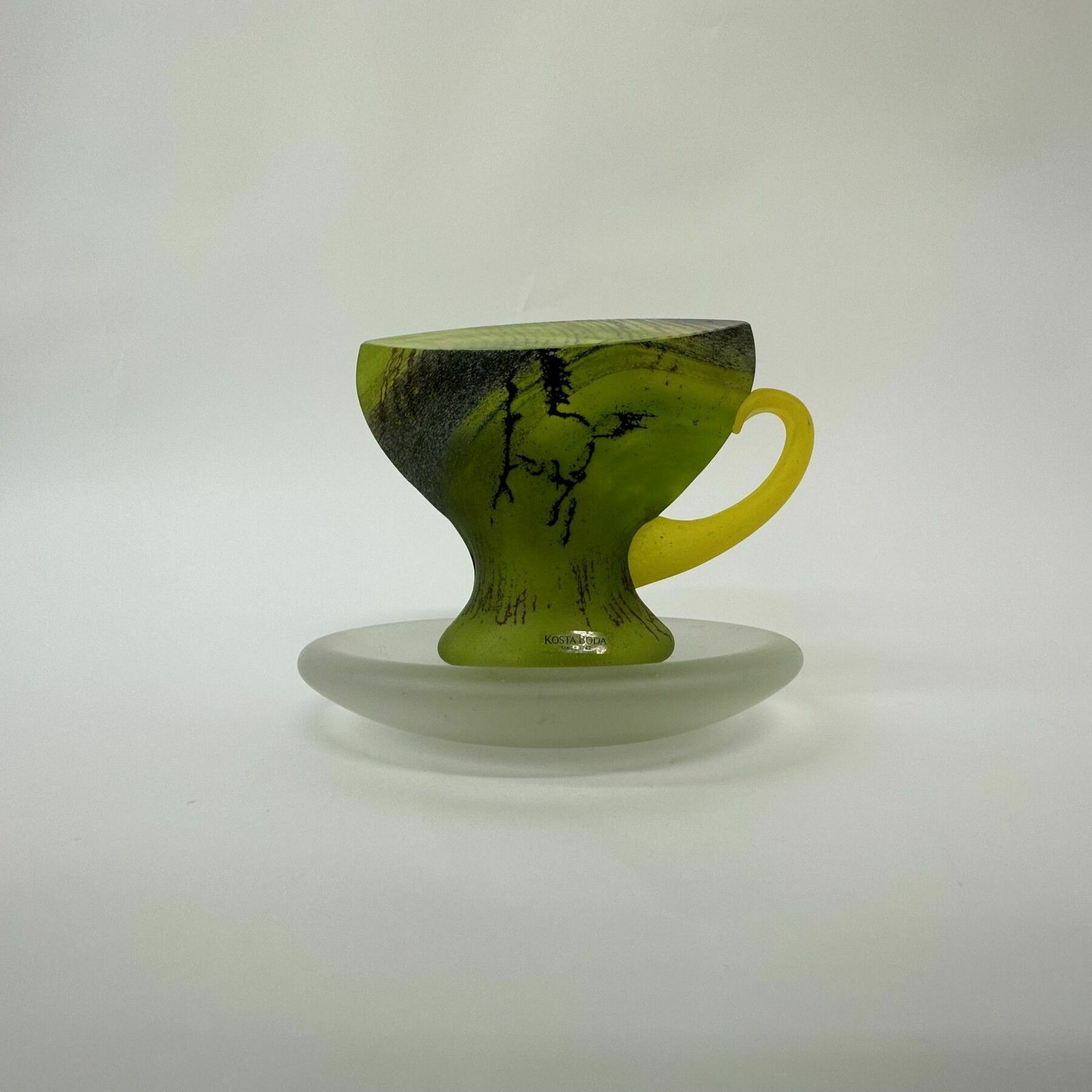 Rare Kjell Engman For Kosta Boda Sweden Green Glass Teacup , 1980’s photo for sale