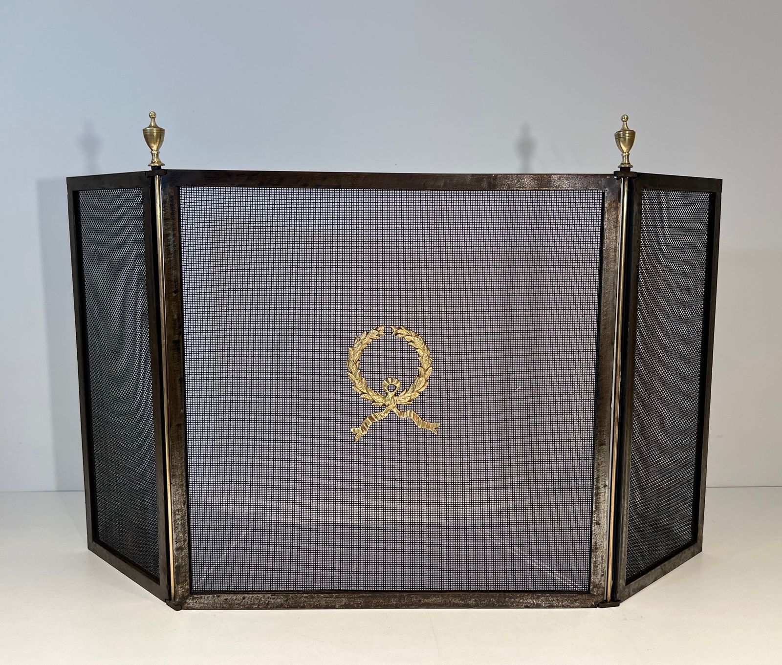 Neoclassical Style Firewall In Steel, Brass And Wire Mesh photo furniture