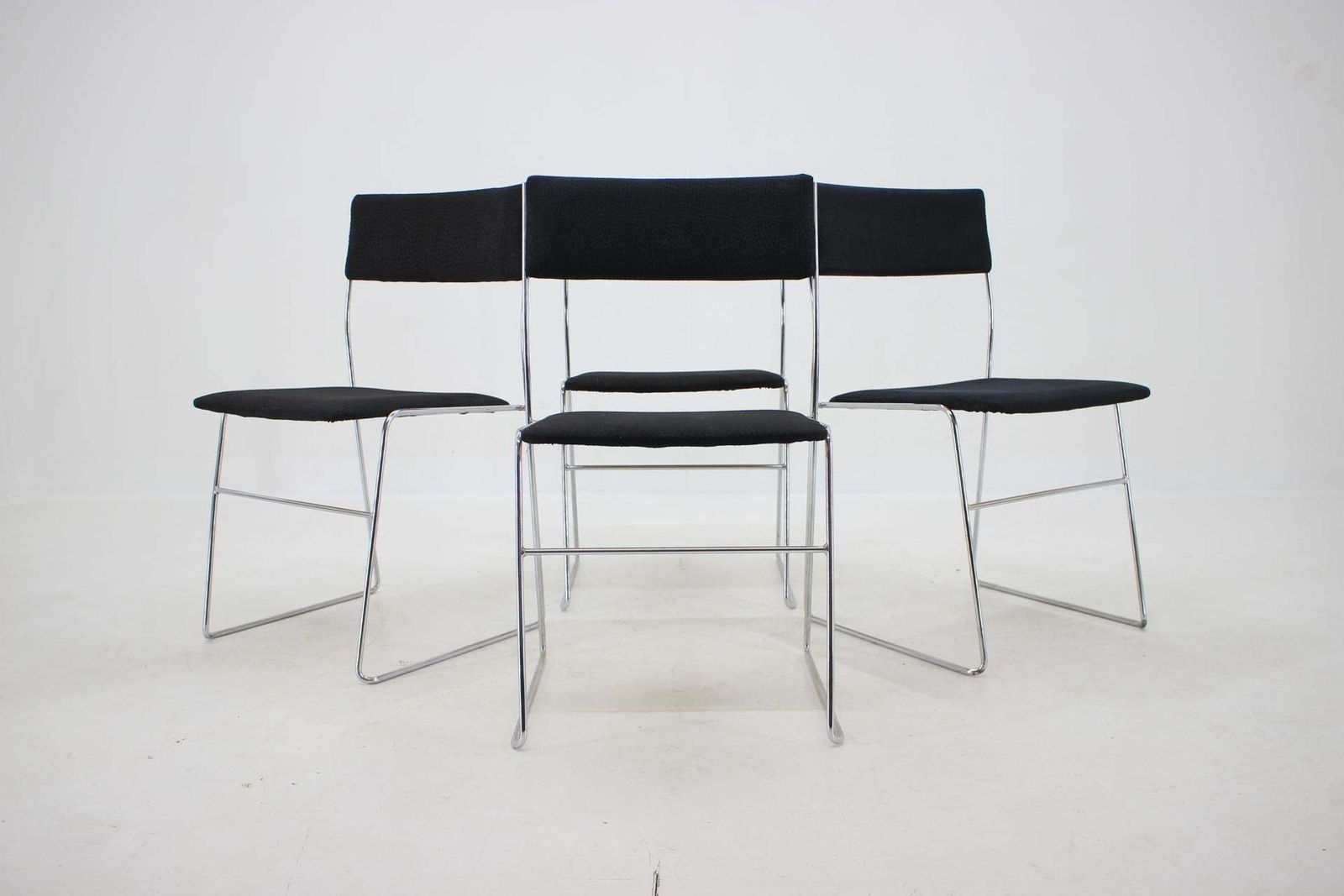 1970s Set Of Four Minimalist Chrome Plated Dining Chairs, Czechoslovakia photo furniture