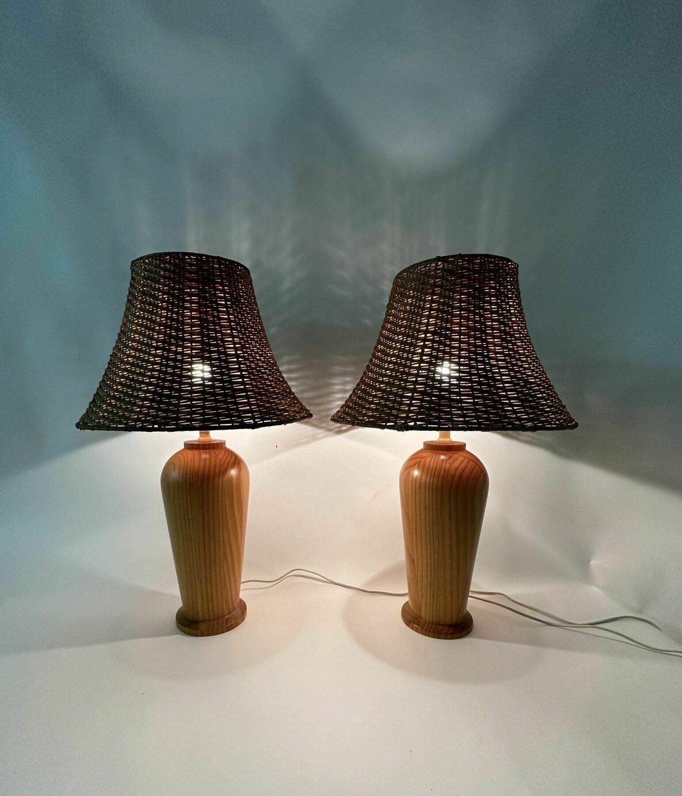 Vintage Ikea Solid Wooden Table Lamps With Rattan Shade , 1980’s photo furniture