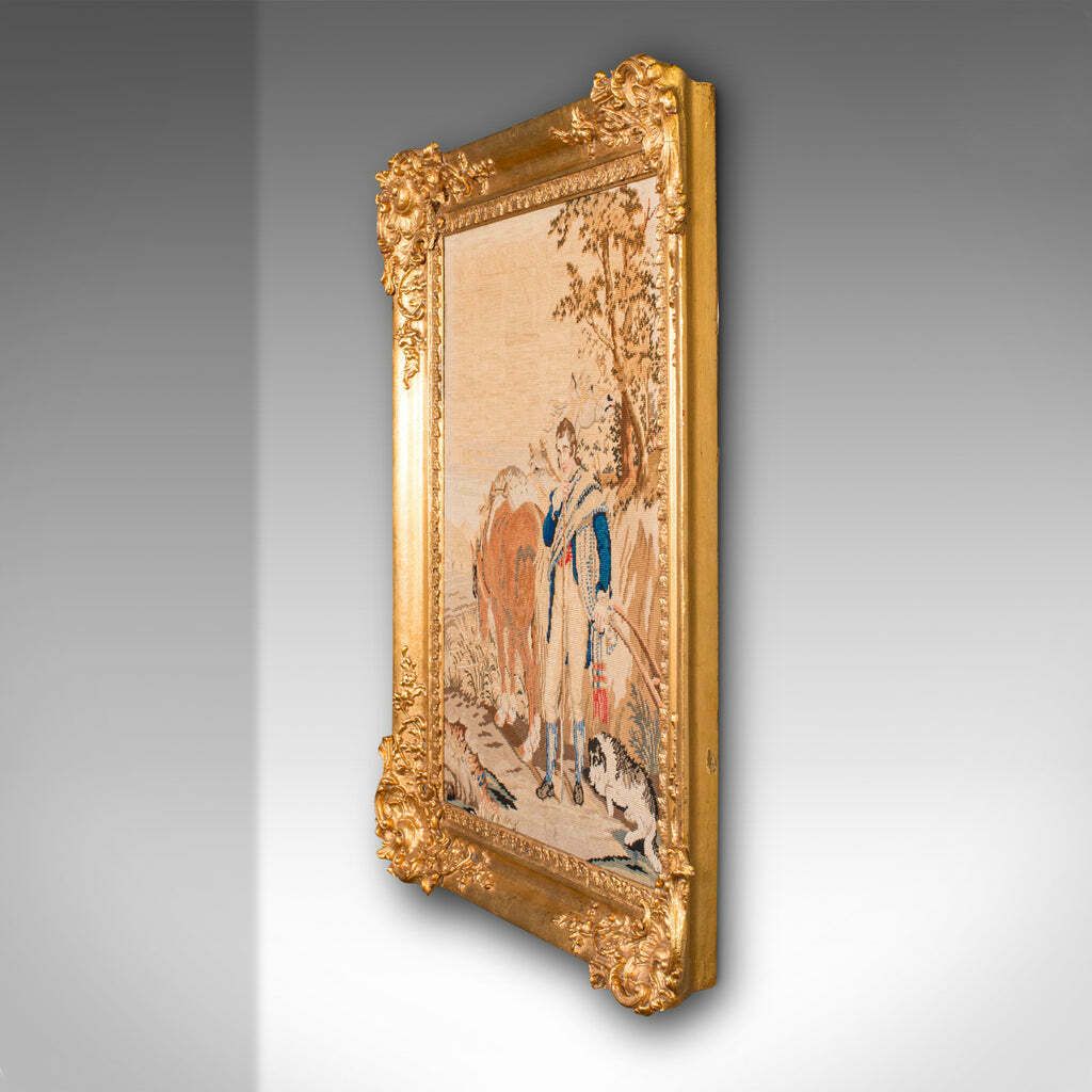 Antique Framed Tapestry, Continental, Needlepoint, Giltwood, Panel, Victorian photo Art