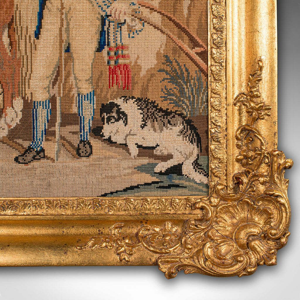 photo furniture Antique Framed Tapestry, Continental, Needlepoint, Giltwood, Panel, Victorian