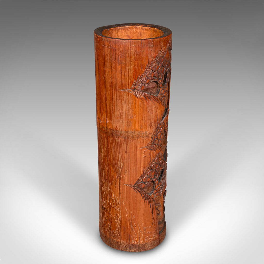 Tall Pair Of Antique Brush Pots, Chinese, Bamboo, Bitong, Flower Vase, Victorian photo vintage