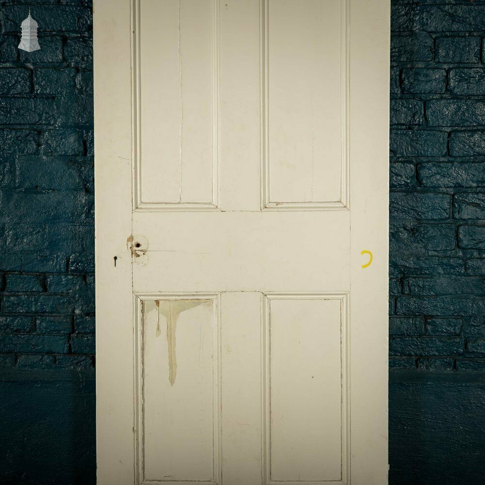 Pine Panelled Door, Moulded 4 Panel Victorian, White Painted Finish photo for sale