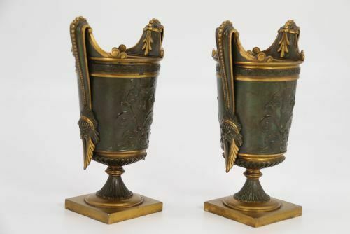 Empire Period Bronze And Ormolu Grecian Style Pair Of Classical Urns Circa 1830 photo for sale