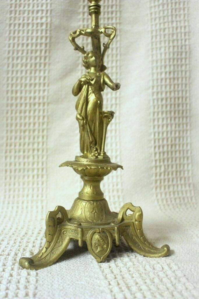 Antique Old Brass Napoleon III 171 Lsf Lady Figure Candle Holder photo furniture