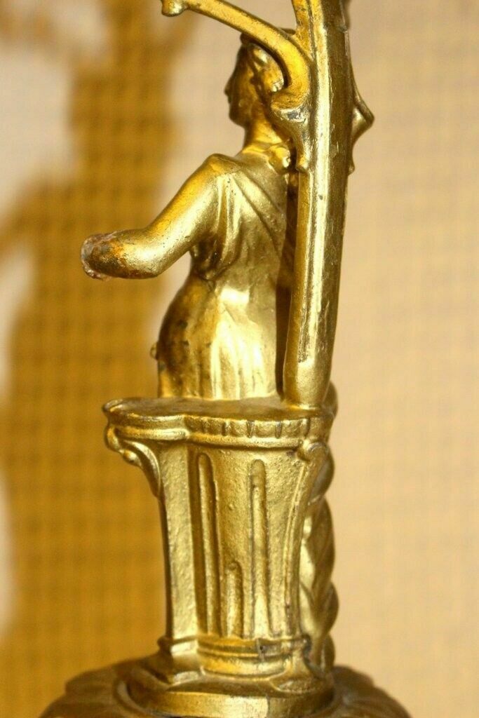 Antique Old Brass Napoleon III 171 Lsf Lady Figure Candle Holder photo buy