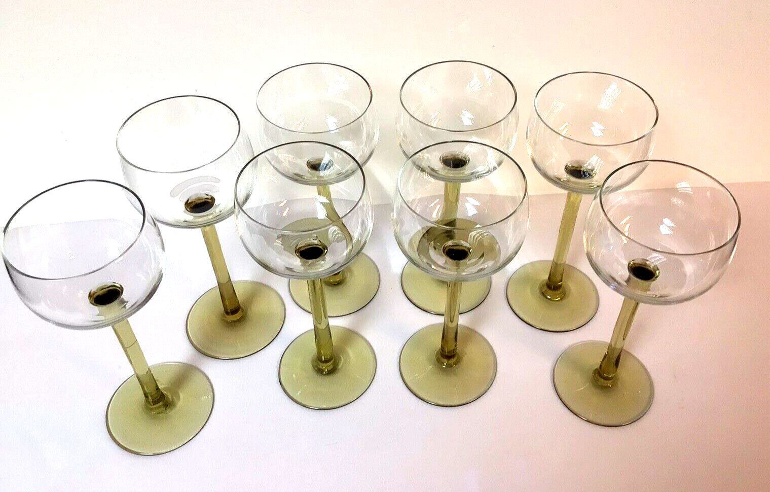 Vintage 1970s Set Of 8 Yellow Stemmed Tall Hock Wine Glasses photo furniture