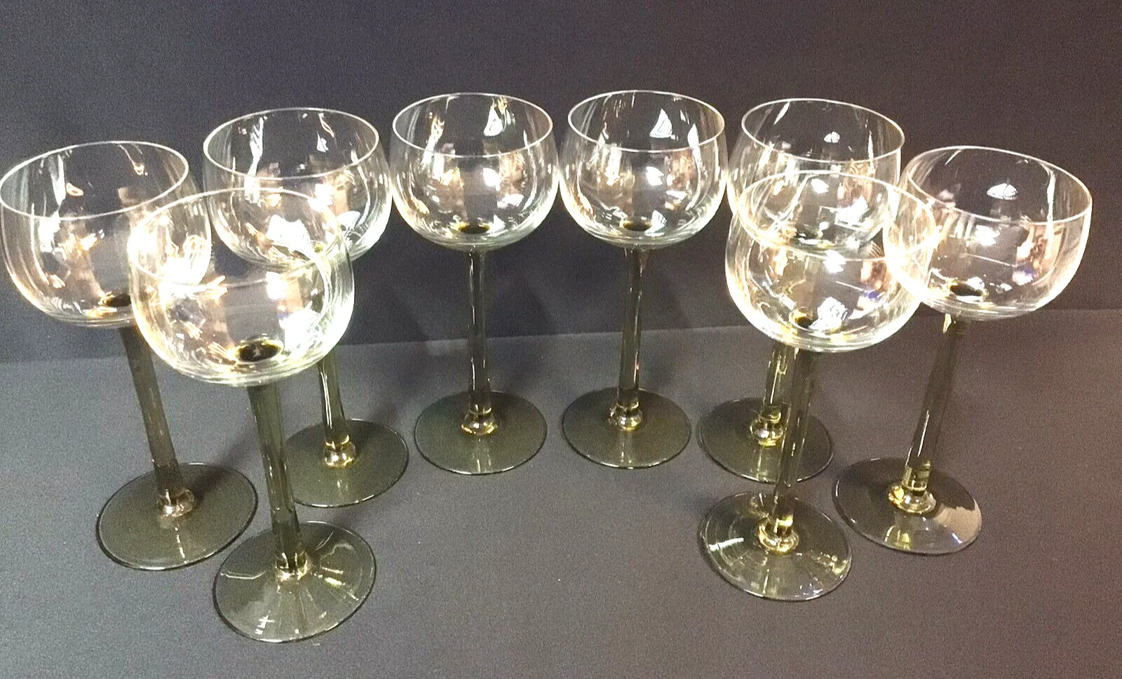 Vintage 1970s Set Of 8 Yellow Stemmed Tall Hock Wine Glasses photo 120.0