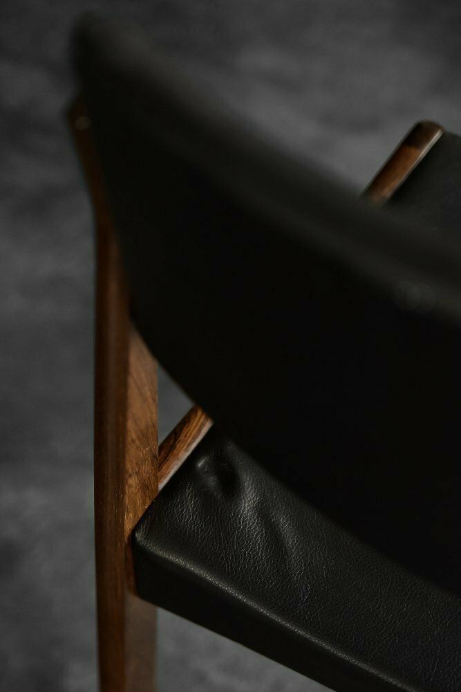 Mid Century Scandinavian Modern Rosewood & Black Leather Chairs By H.W. Klein For Bramin, 1960s, Set Of 3 photo for sale