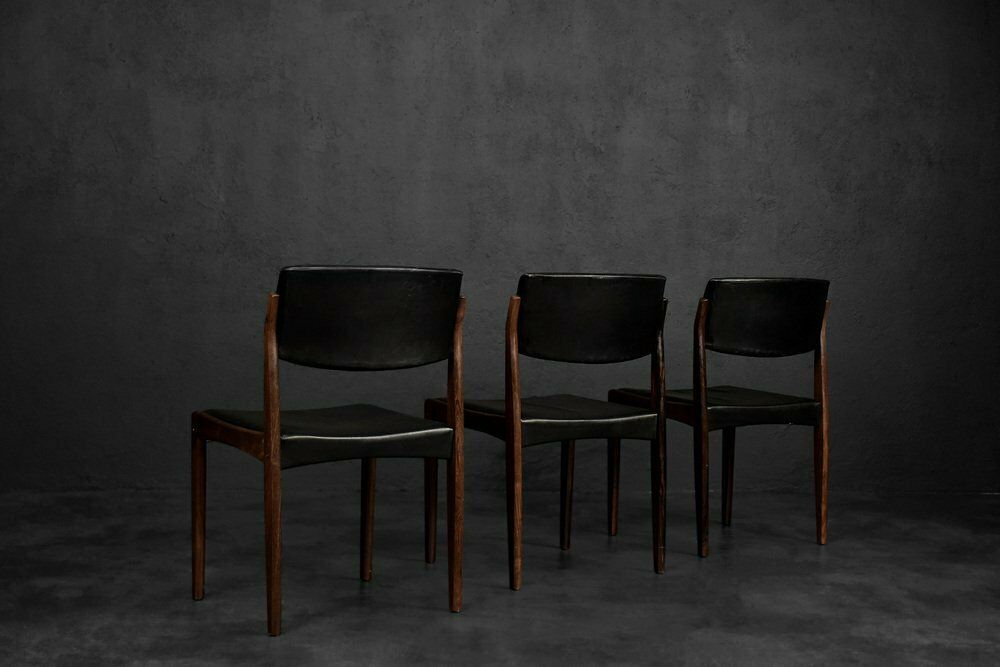 Mid Century Scandinavian Modern Rosewood & Black Leather Chairs By H.W. Klein For Bramin, 1960s, Set Of 3 photo buy