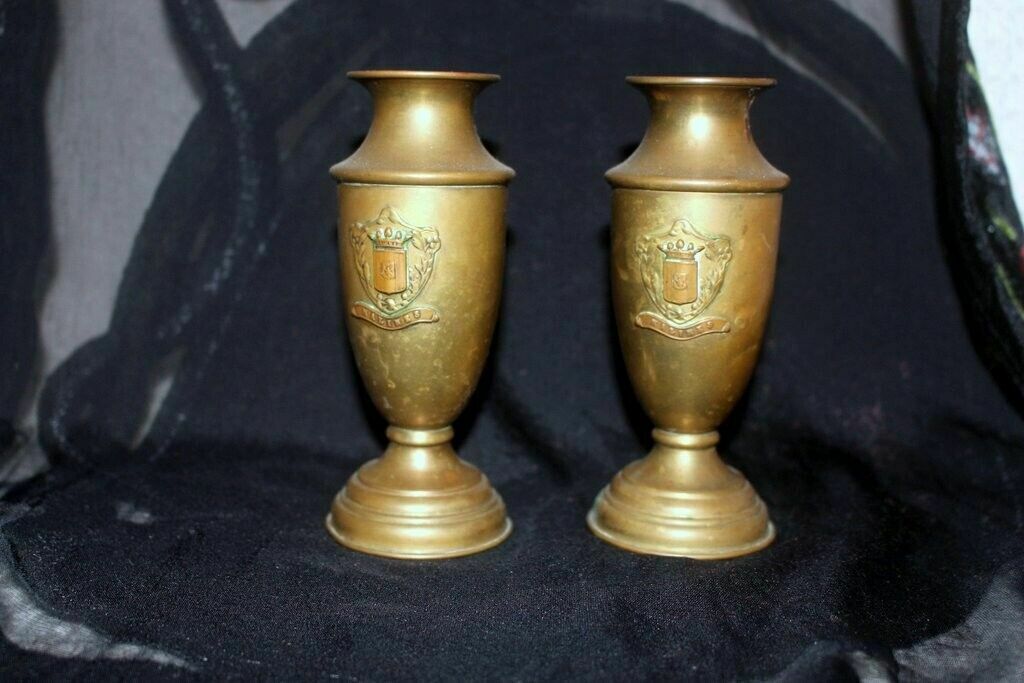French Vtg Pair Of Brass Petite Vase Urn Royal Malines Candleholder + Candles photo 65.0