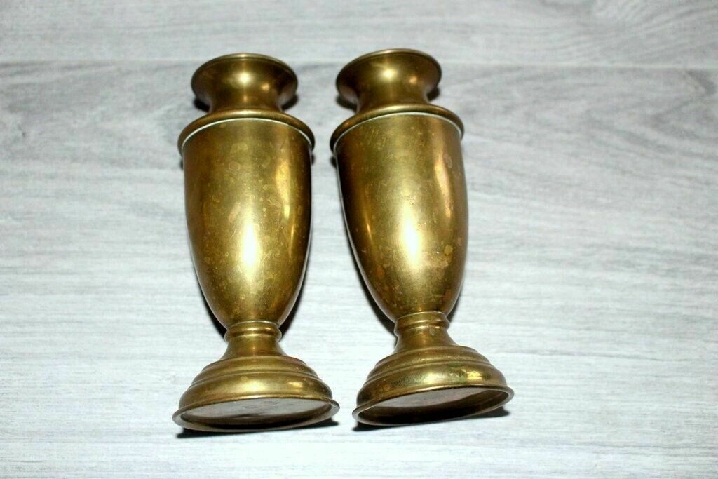 photo buy French Vtg Pair Of Brass Petite Vase Urn Royal Malines Candleholder + Candles