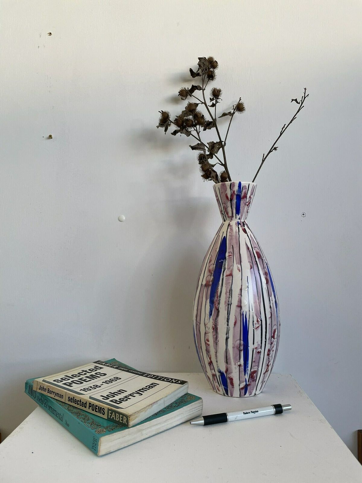 Norwegian Mid Century 1950s Vase By Krakeroy Keramikk Lilac And Blue Abstract Colour Way 362 Model