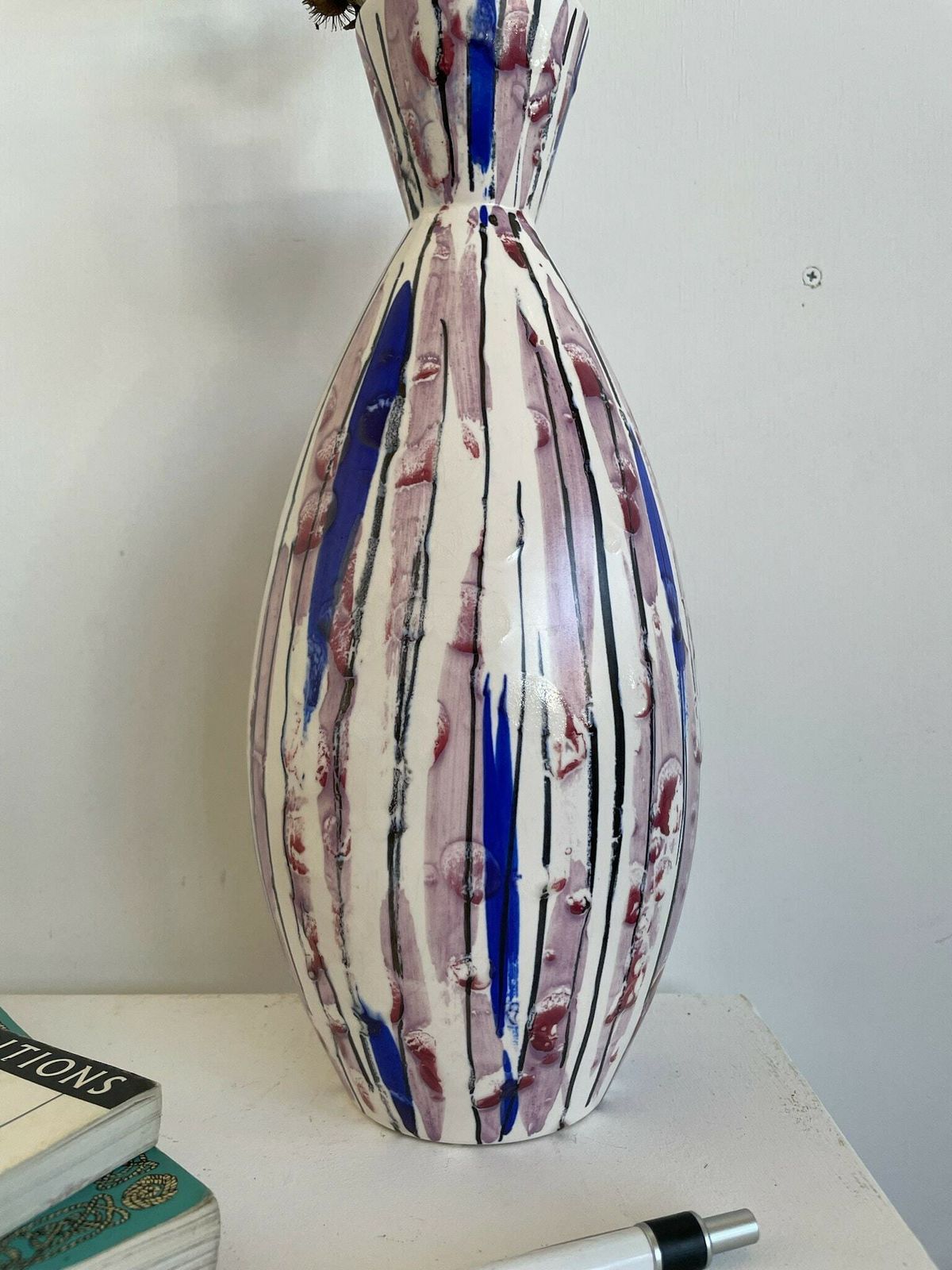 Norwegian Mid Century 1950s Vase By Krakeroy Keramikk Lilac And Blue Abstract Colour Way 362 Model photo 64.0