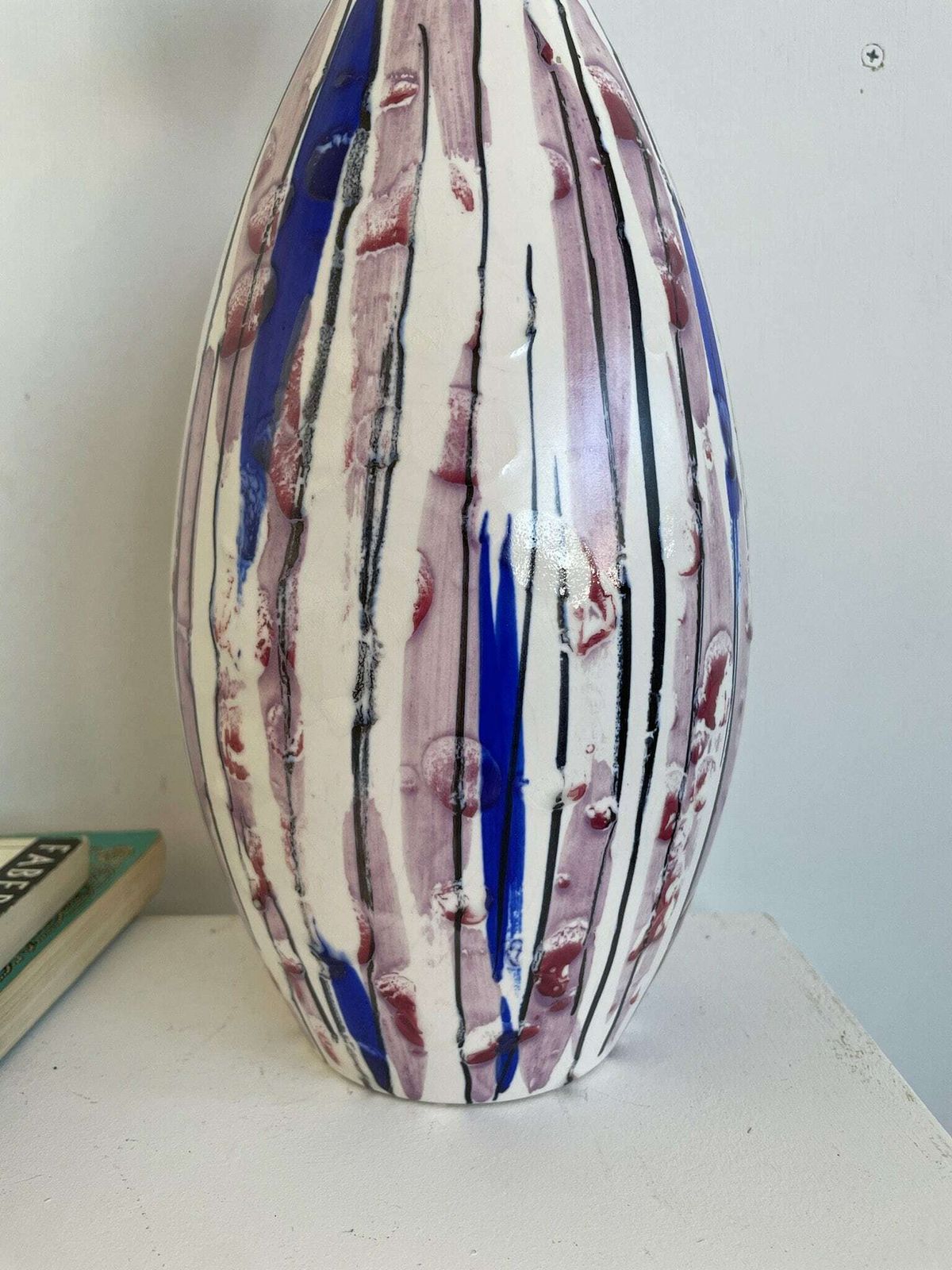 Norwegian Mid Century 1950s Vase By Krakeroy Keramikk Lilac And Blue Abstract Colour Way 362 Model photo vinterior
