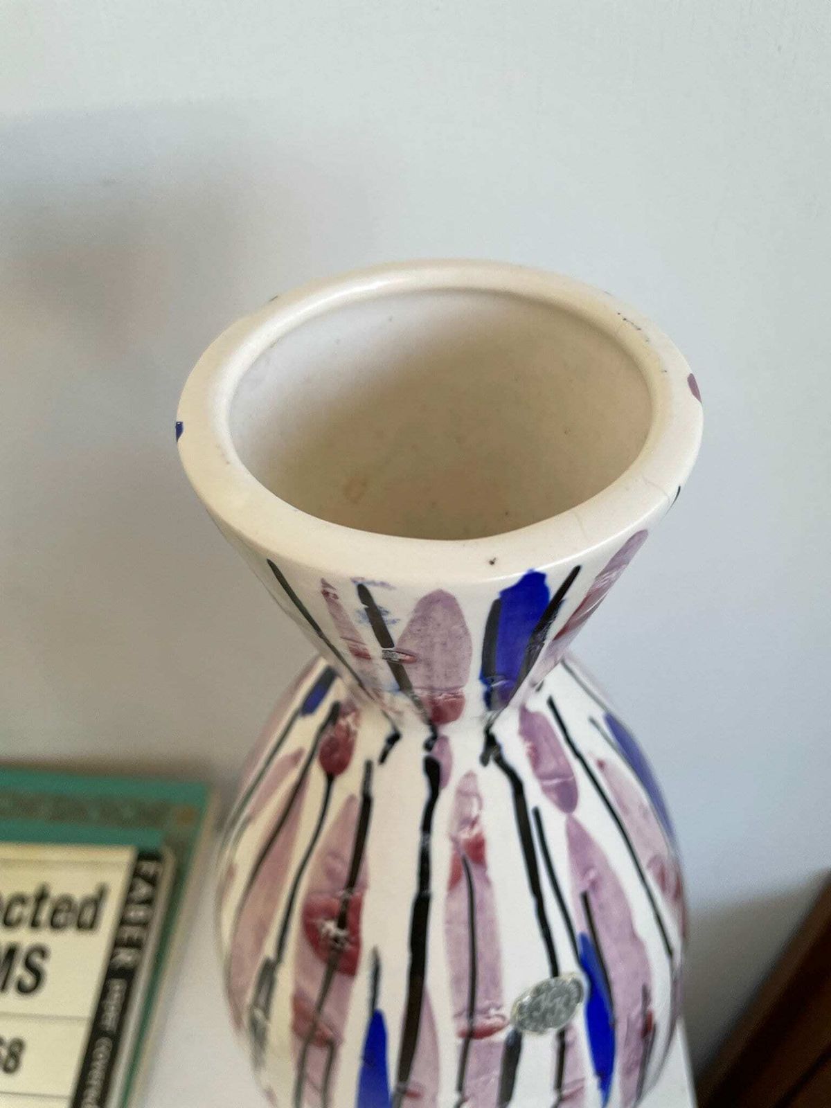 Norwegian Mid Century 1950s Vase By Krakeroy Keramikk Lilac And Blue Abstract Colour Way 362 Model photo vintage