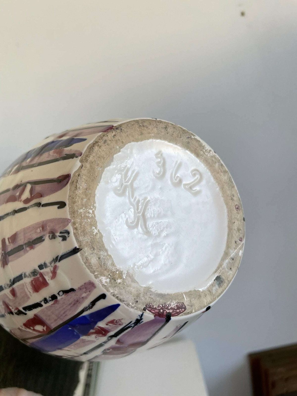 photo for sale Norwegian Mid Century 1950s Vase By Krakeroy Keramikk Lilac And Blue Abstract Colour Way 362 Model