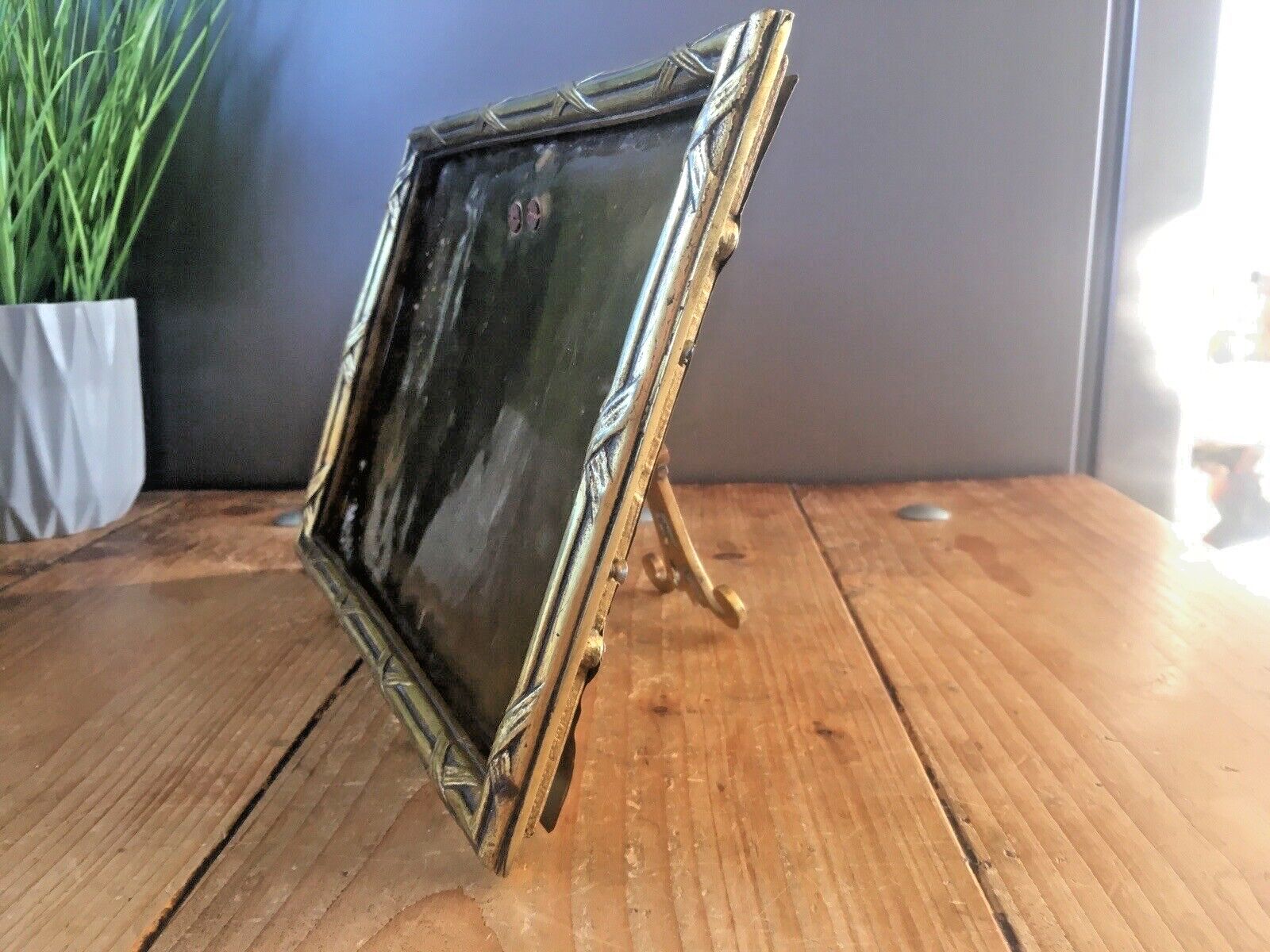 Antique C1900 French Bamboo Effect Regency Gilt Brass Easel Picture Photo Frame photo vinterior