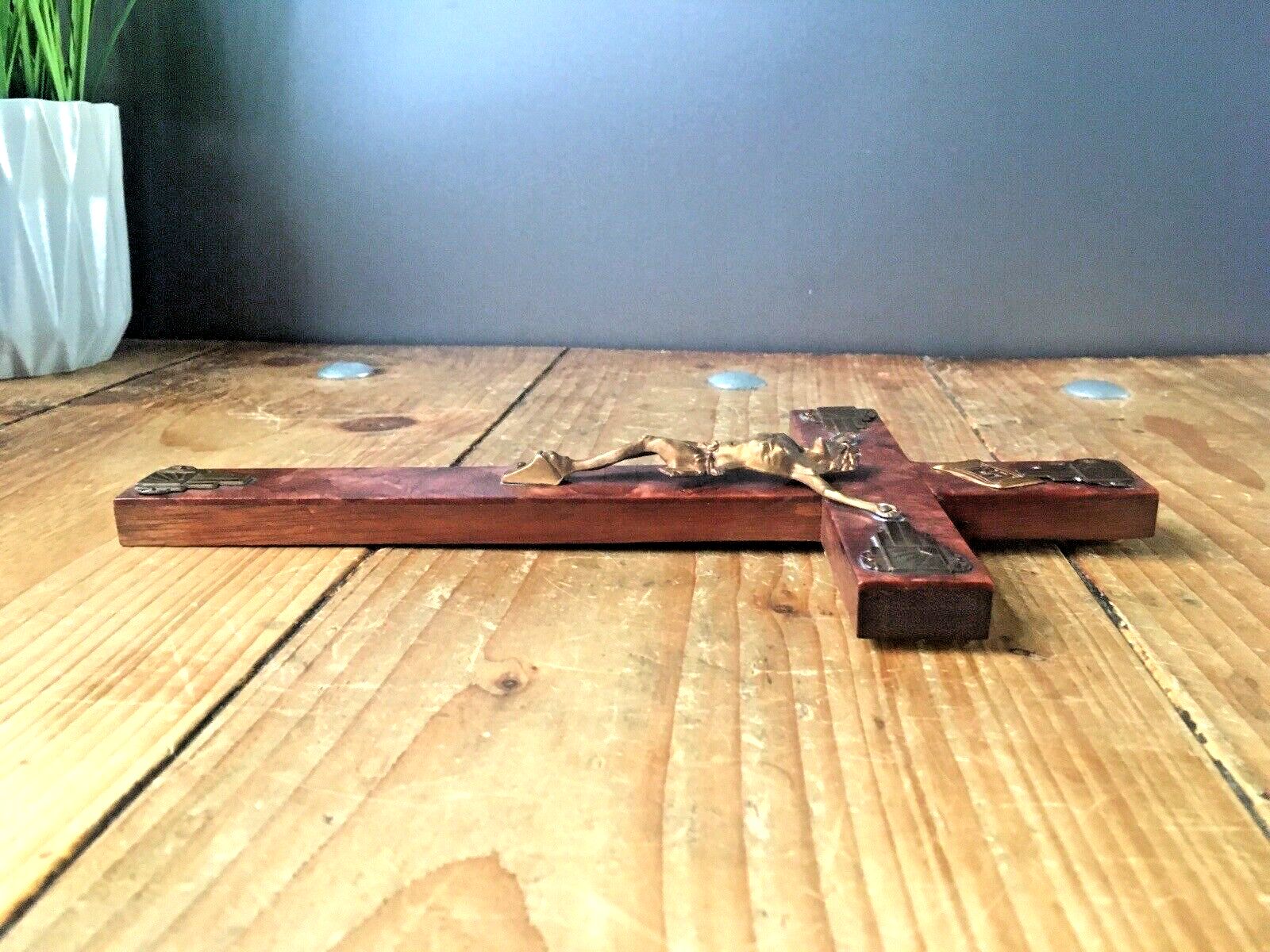 Antique Art Deco French Bakelite Gilded Wall Hanging Crucifix Church Cross Jesus photo Art