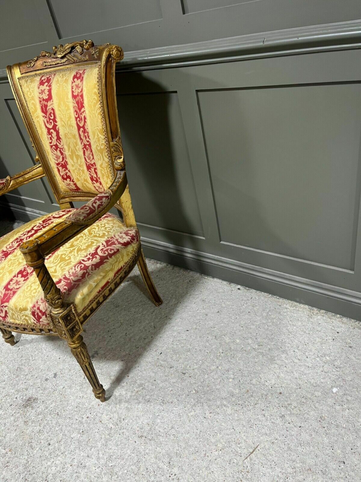 French Salon Chair Antique Style Armchair Carved Gilt Wood Frame photo 195.0