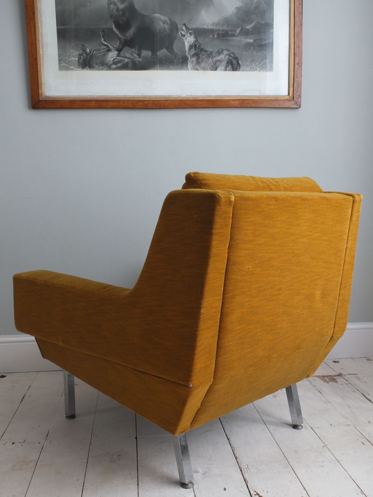 photo furniture A Pair Of 1970s Armchairs In Original Mustard Fabric With Chrome Legs