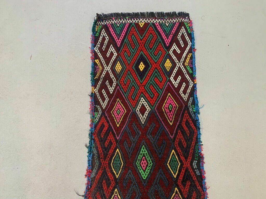 Vintage Turkish Mini Kilim 145x50 Cm Wool Small Kelim Runner, Shabby Chic photo 165.0