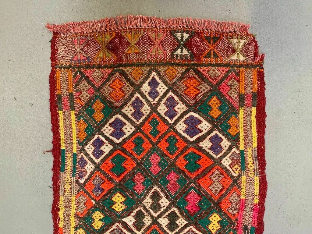 Vintage Turkish Mini Kilim 101x49 Cm Wool Small Kelim Runner, Shabby Chic photo Textiles