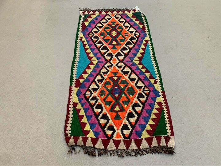 Vintage Turkish Mini Kilim 95x45 Cm Wool Small Kelim Runner, Shabby Chic photo furniture