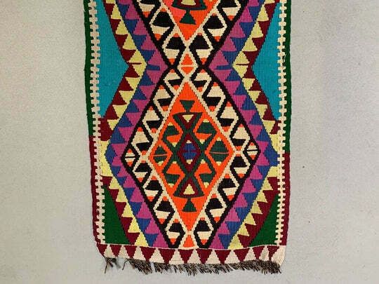 Vintage Turkish Mini Kilim 95x45 Cm Wool Small Kelim Runner, Shabby Chic photo 155.0
