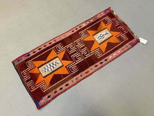 Vintage Turkish Mini Kilim 116x50 Cm Wool Small Kelim Runner, Shabby Chic photo for sale