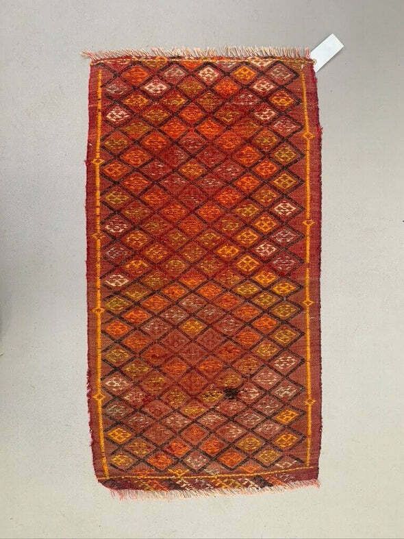 Vintage Turkish Mini Kilim 99x52 Cm Wool Small Kelim Runner, Shabby Chic