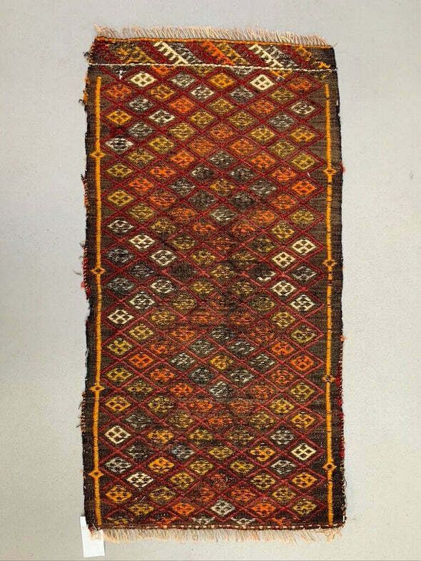 Vintage Turkish Mini Kilim 99x52 Cm Wool Small Kelim Runner, Shabby Chic