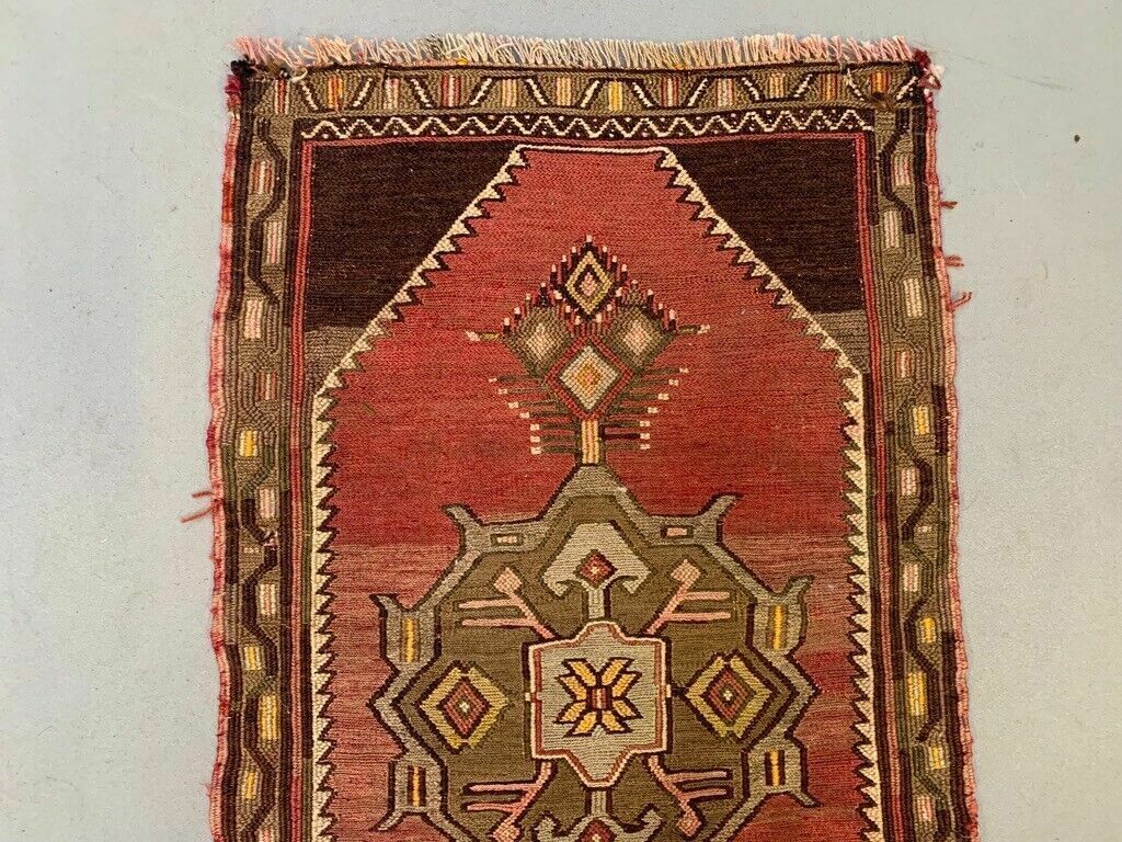Vintage Turkish Mini Kilim 96x55 Cm Wool Small Kelim Runner, Shabby Chic photo 195.0