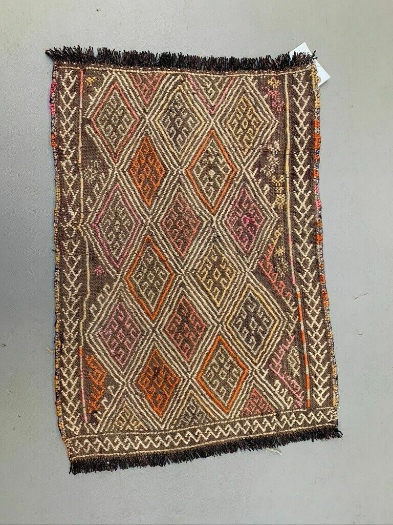 Vintage Turkish Mini Kilim 75x51 Cm Wool Small Kelim Runner, Shabby Chic